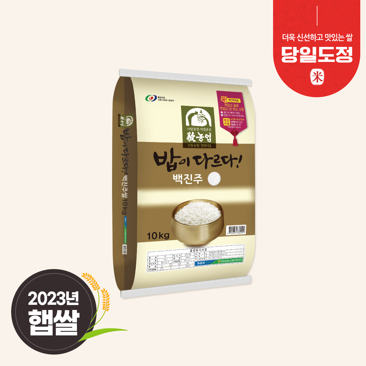 [2023년산] 밥이 다르다! 안동농협 백진주쌀 10kg